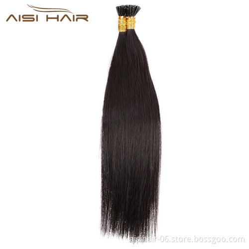 Aisi Hair 10A Unprocessed Color 1B Human Hair Double Drawn Pre Bonded Keratin I Tip Human Hair Extension For Women